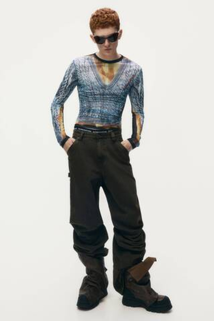 H&M - Glenn Martens Топ из сетки с принтом, синий