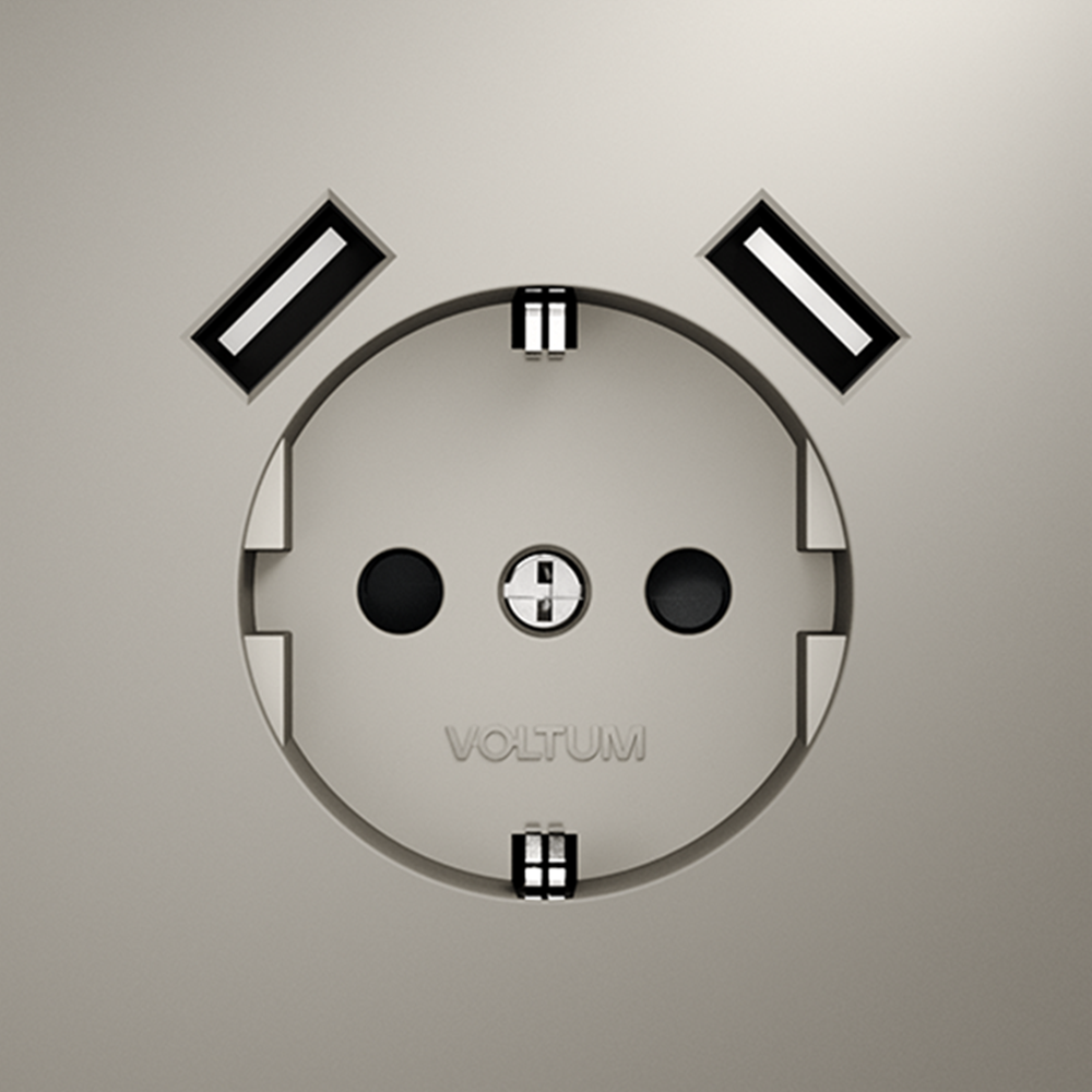 Розетка встраиваемая VOLTUM S70 с заземлением и защитными шторками, 16А, с USB, A+A, (кашемир)
