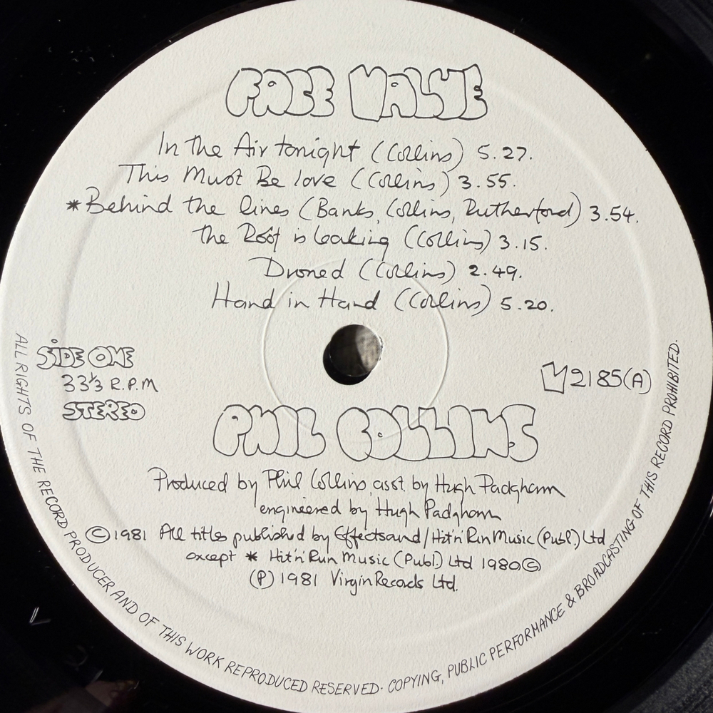 Phil Collins ‎– Face Value (Англия 1981г.)Т