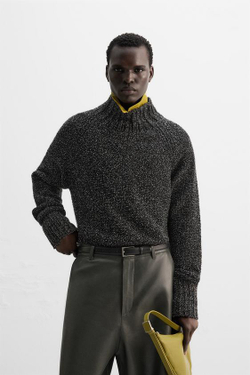 ZARA СВИТЕР С РЕЛЬЕФНЫМ УЗОРОМ, ЧЕРНЫЙ