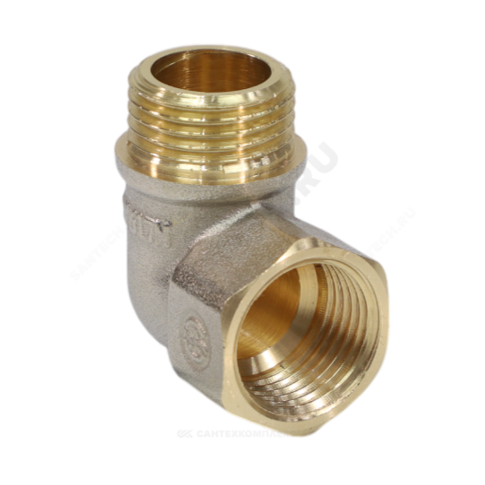Угольник латунь никель реборда Ду 32 (1 1/4") ВР/НР 9006 ГОСТ 32585-2013 Aquasfera 9006-04