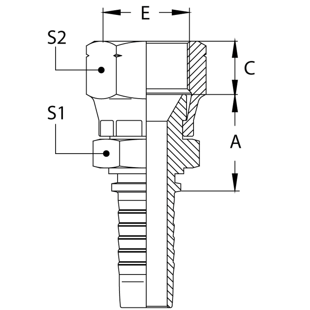 Фитинг DN 08 JIS 16x1.5 (90) (1 шестигранник)