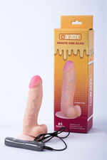 Реалистичный вибратор на присоске из кибер-кожи с выносным пультом Onjoy Remote Vibe-Dildo #3 (10 режимов) (Цвет: телесный)