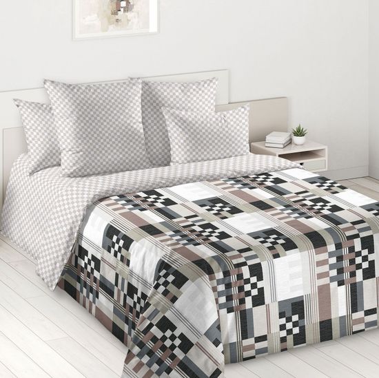 Евро комплект постельного белья с простыней на резинке Эрнесто перкаль