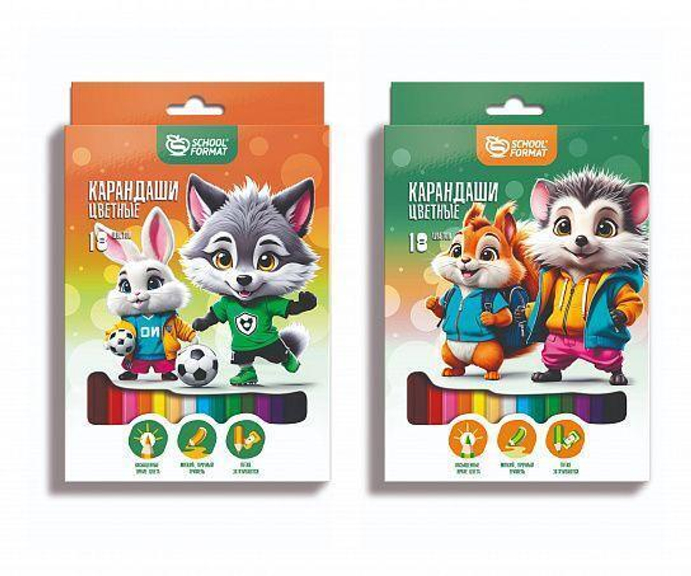 Карандаши 18цв. "Яркие зверята" шестигран. корп. дерев. карт. уп. (Schoolformat)