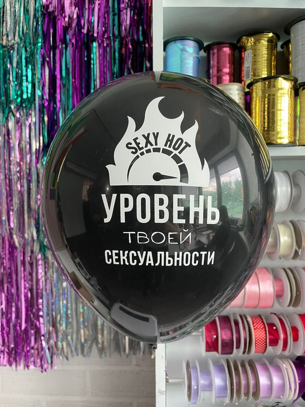 Шар с надписью ЧЮ 30 см Уровень твоей сексуальности (черный, для девушки, для мужчины) (БГ-17)  Изображение2