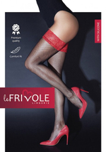 Черные чулки в мелкую сеточку с красной кружевной резинкой на силиконе SM (2/3) (Цвет: черный, красный)