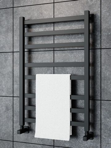 Полотенцесушитель водяной черный матовый Keerol LP8 800x500, вент. углов. 3/4"х1/2" г/ш (пара)