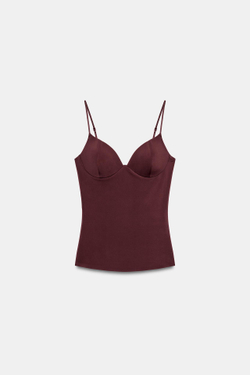 ZARA ТОП ИЗ СМЕСОВОГО ПОЛИАМИДА, ГРАНАТОВЫЙ