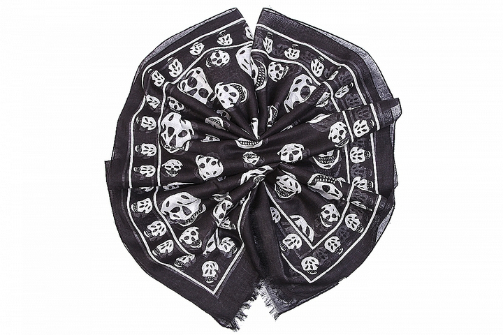 Кашне материал Хлопок 100% "Черепа" цвет белый на черном фоне 170x50 см 2000000078212