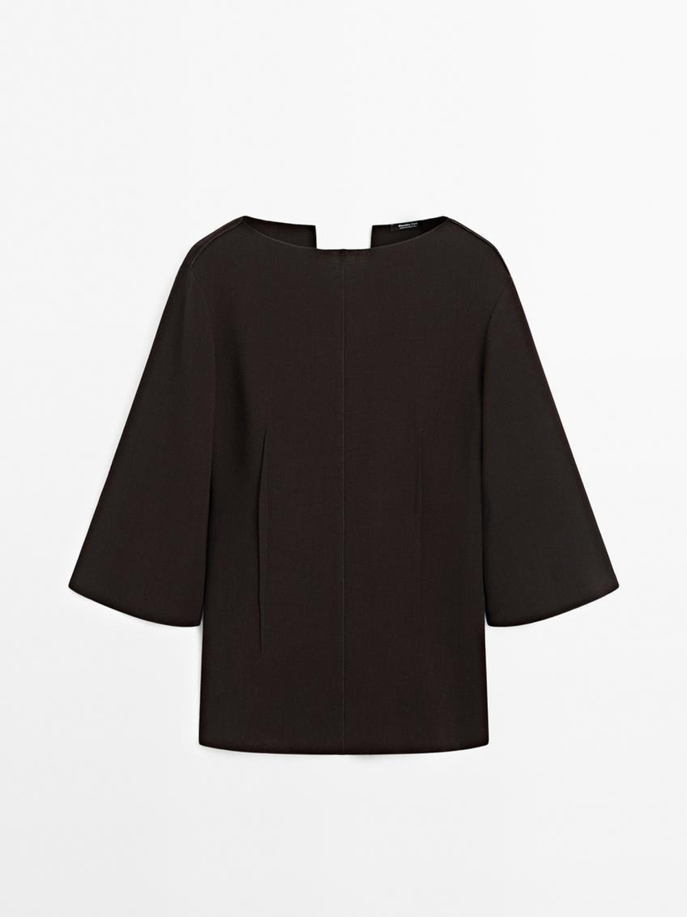 Massimo Dutti Блуза с контрастными деталями, коричневый