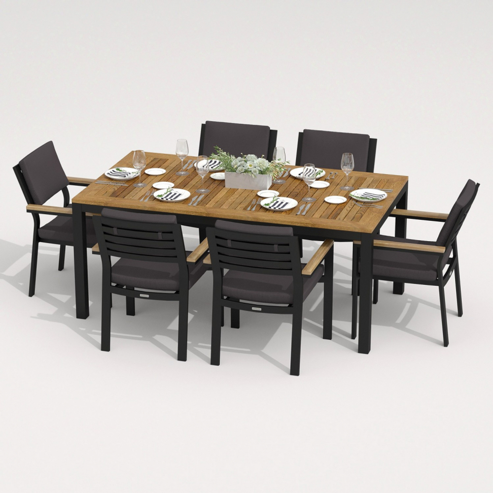 Обеденная группа Ideal Patio ТЕЛЛА  БОНТА каркас карбон, стол тик 180, ткань антрацит