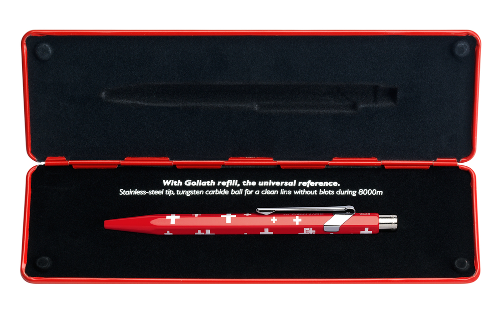 CARAN d'ACHE Шариковая ручка со швейцарским флагом Totally SWISS Collection (в металлическом пенале)