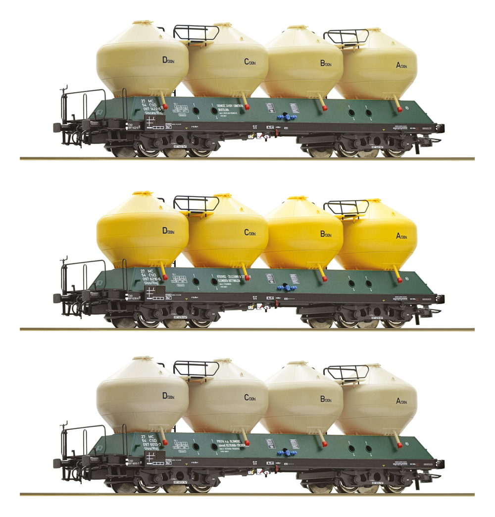 Набор из 3-х вагонов для пеервозки силоса, CSD, IV