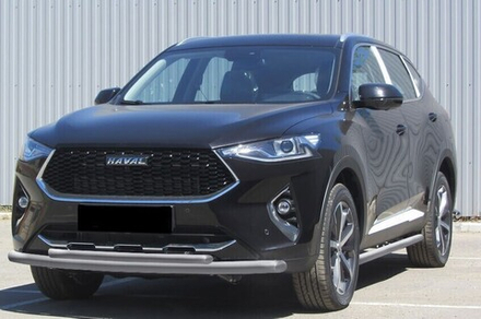 Защита переднего бампера Haval F7 F7x (2019-2023) d57+d42 серебристая