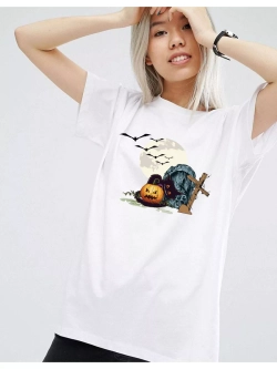 Футболка базовая с картинкой ведьма на метле. Хэллоуин