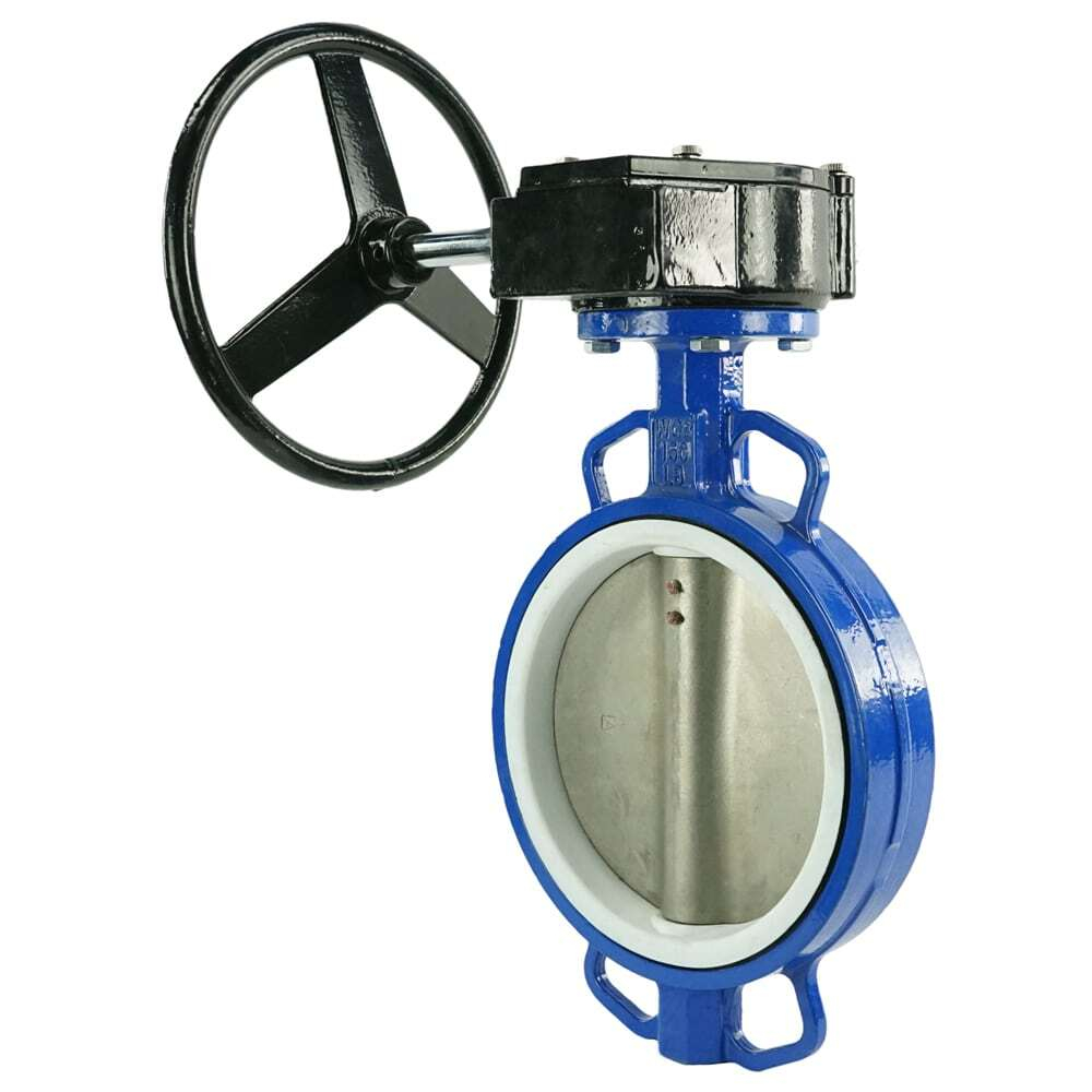 Water Butterfly Valve Elephant WCB-316L-PTFE-RDN, body material - carbon steel WCB, disk material - stainless steel AISI 316L, seal - PTFE, gear operated