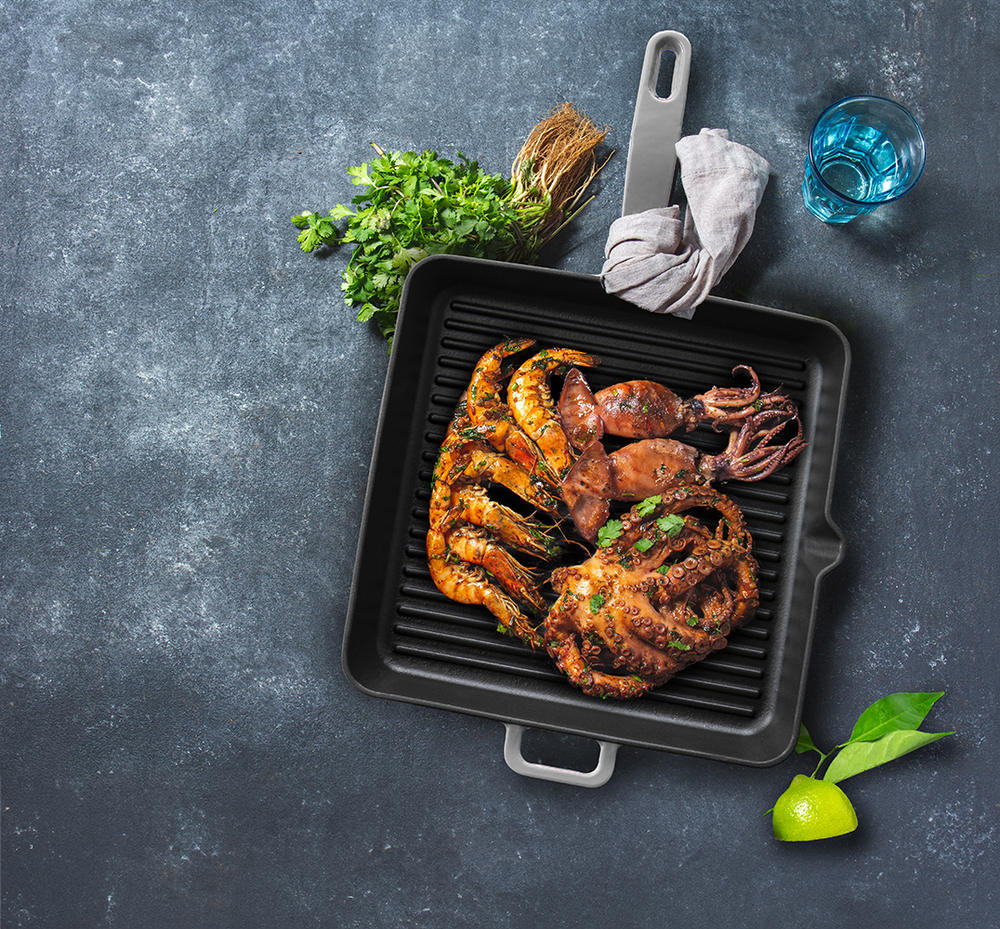 Сковорода-гриль квадратная 25х25см Voeux Gracieuse серая