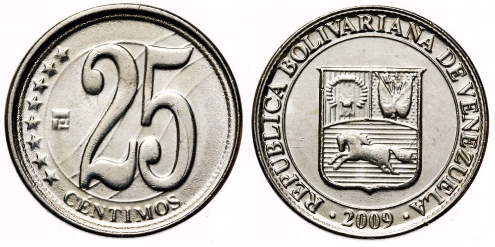Венесуэла 25 сентимо, 2007 - 2009 Герб UNC