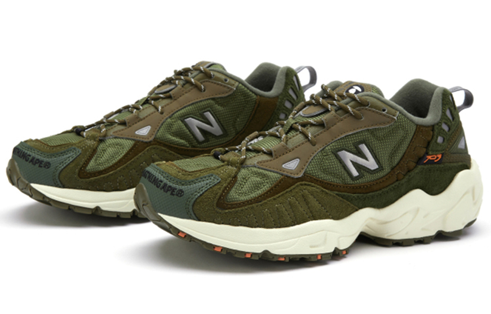 Aape x New Balance NB 703 retro trend fabric artificial leather pigskin shock absorption non-slip low-cut casual running shoes men's army green