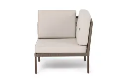 "Канны" угловой модуль плетеный из роупа, каркас алюминий коричневый (RAL8016) муар, роуп коричневый круглый, ткань бежевая 035