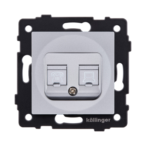 Розетка двойная RJ11 + RJ45 Cat.6, серый Kollinger REA-011GY для Aspekt, Eleganz, Reflex