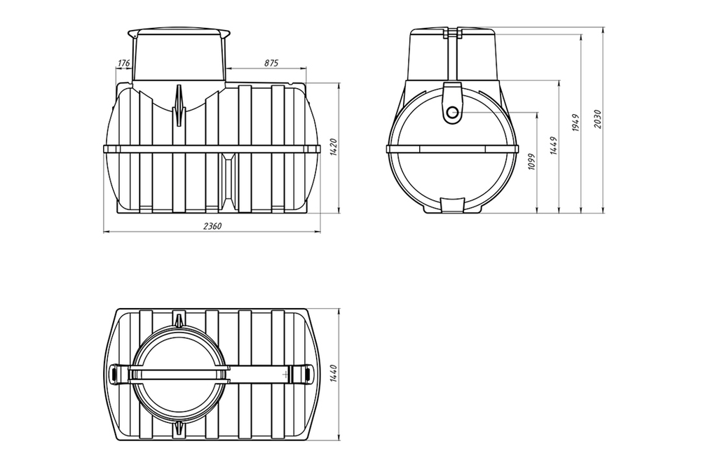 Емкость пищевая ЭкоПром Подземная U 3000 л. горизонтальная (144x236x209см;черный) - арт.555645