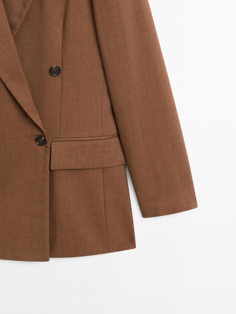 Massimo Dutti Двубортный пиджак из смесового льна, коньячный