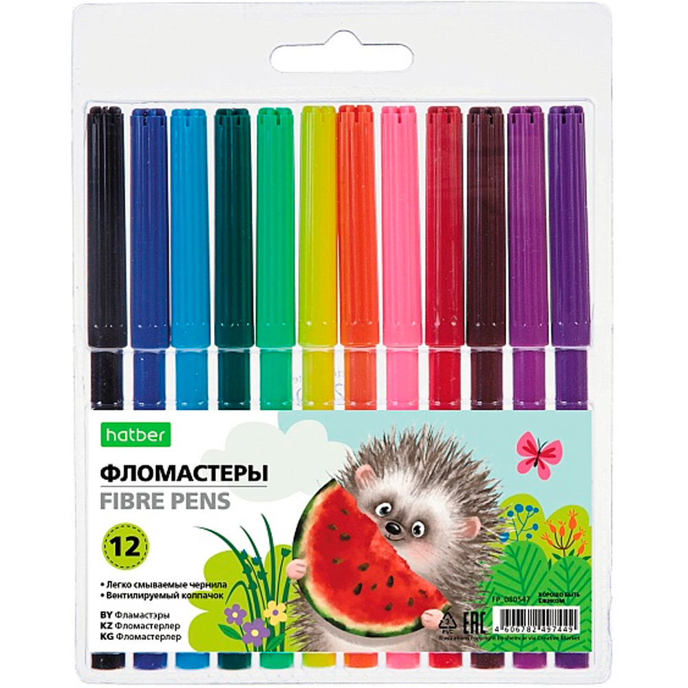 Фломастеры 12 цв. "ECO" Хорошо быть ёжиком FP_080547 Hatber/ОЗОН