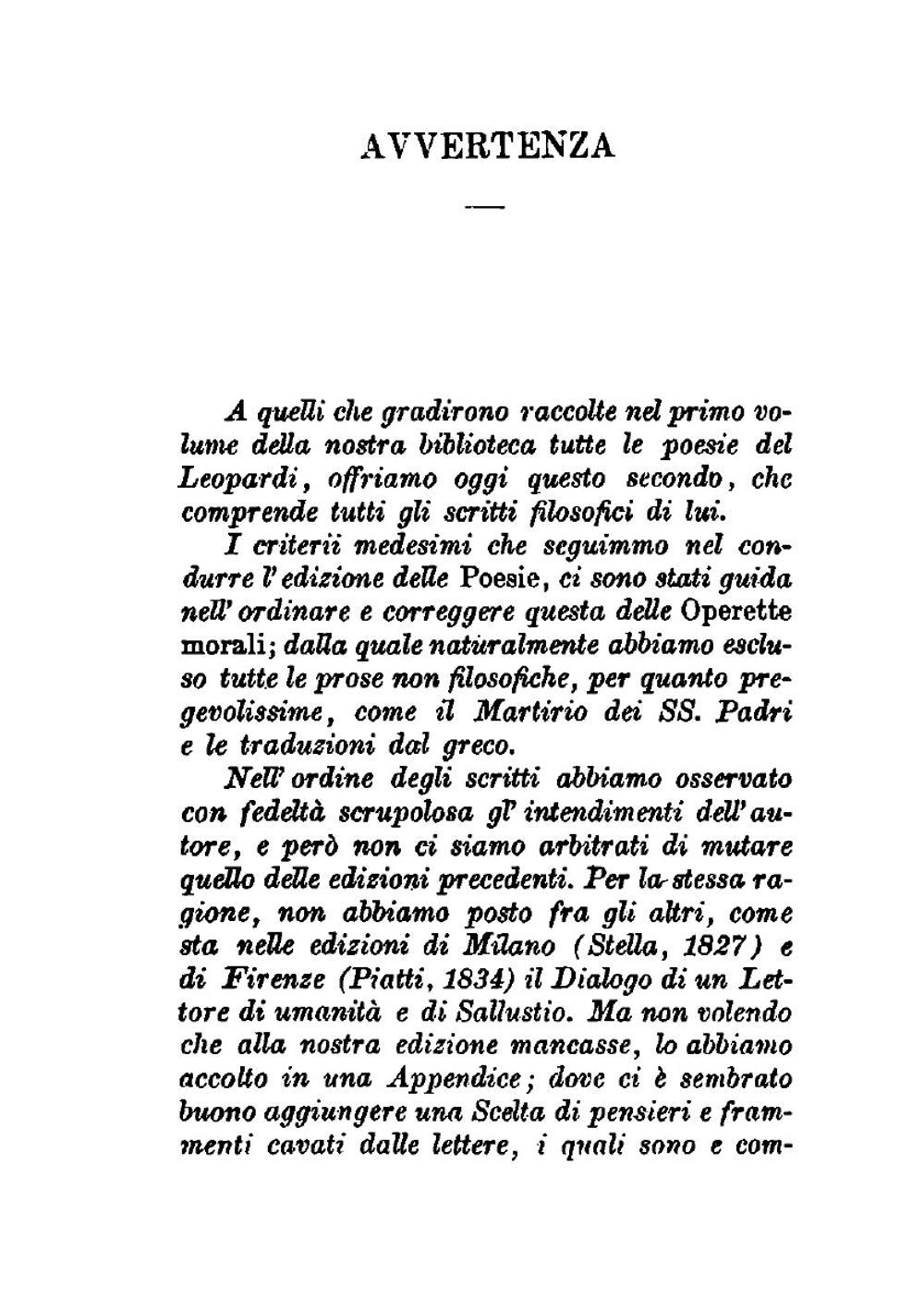 Le Operette Morali Di Giacomo Leopardi. Cin La Prefazione Di Pietro Giordani Edizione Accresciuta E Corretta Da G. Chiarini | G. Leopardi