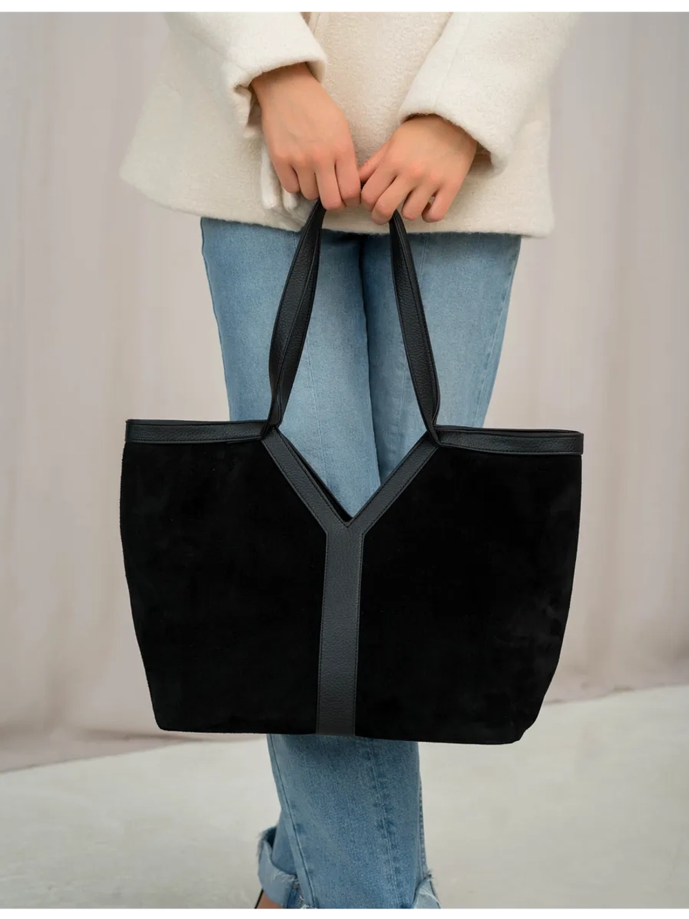 Сумка через плечо большая шоппер натуральная замша