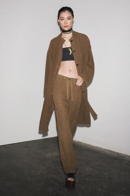 ZARA БРЮКИ ИЗ 100% ЛЬНА — ZW COLLECTION, КОРИЧНЕВЫЙ