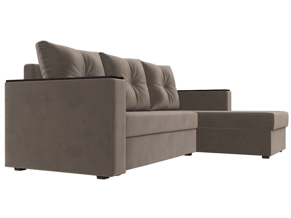 Диван угловой Атланта без стола правый угол, Коричневый, Велюр, 117037