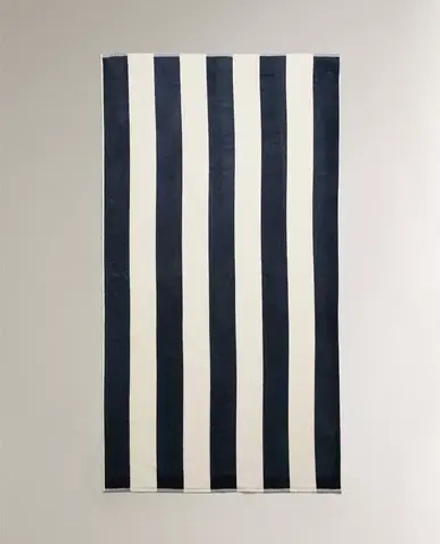 ZARA HOME ПЛЯЖНОЕ ПОЛОТЕНЦЕ В ШИРОКУЮ ПОЛОСКУ, ЭКРЮ