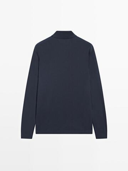 Massimo Dutti Поло с длинными рукавами и кнопками, темно-синий