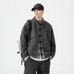 Джинсовая куртка с воротником стойка для мужчин  свободная