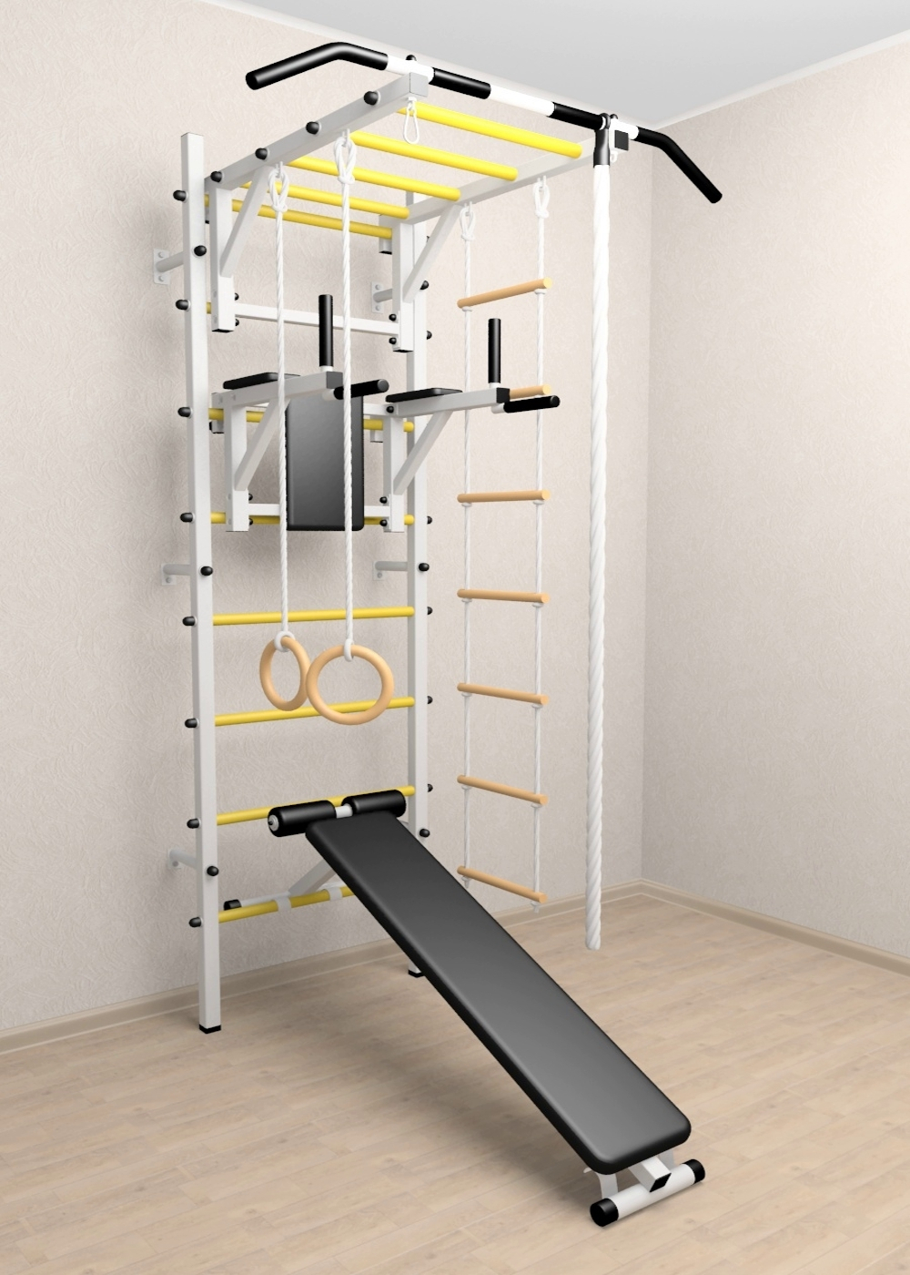 Шведская стенка Sv Sport 525 (Турник рукоход/Брусья/Скамья/Канат/Kольца/Лестница)