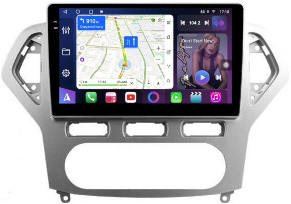 Магнитола для Ford Mondeo 4 2007-2010 (рамка серебро) - FarCar 1231M монитор 10.36" QLED на Android 14, TS18, CarPlay, 4G SIM-слот