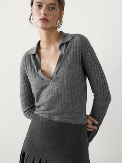 Massimo Dutti Юбка миди из смесовой шерсти с плиссировкой, серый