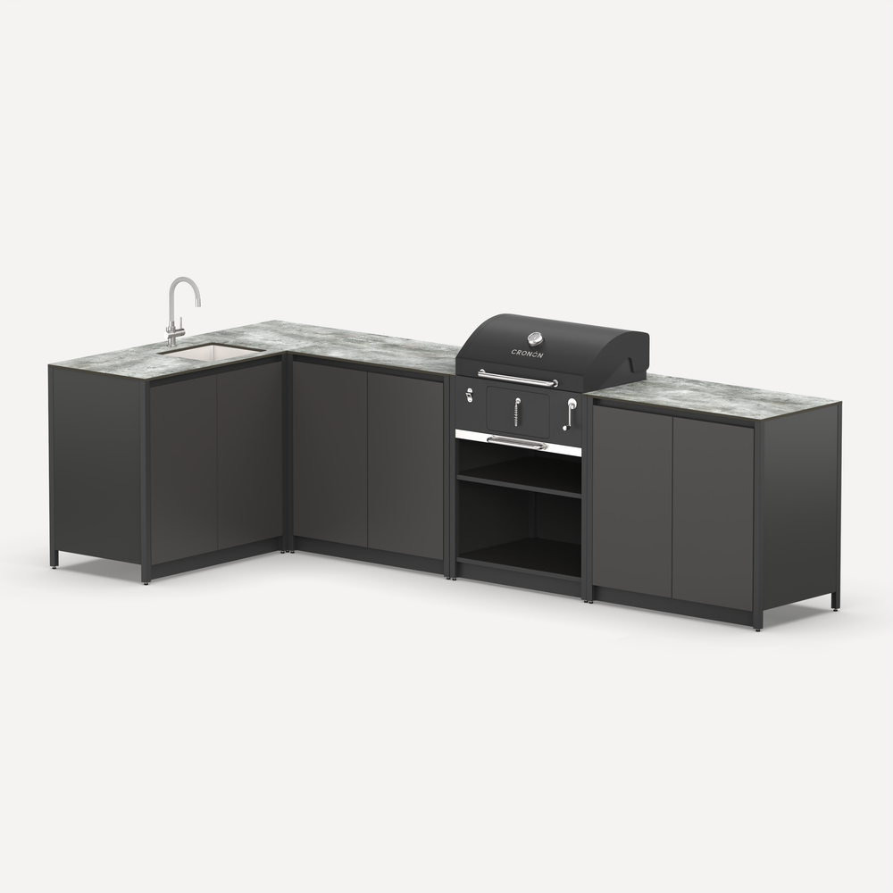 Угловой мангальный комплекс Lounge M-115SB, 3.2x1.5 м, черный/серый каспий Угловой мангальный комплекс Lounge M-115SB, 3.2x1.5 м, черный/серый каспий