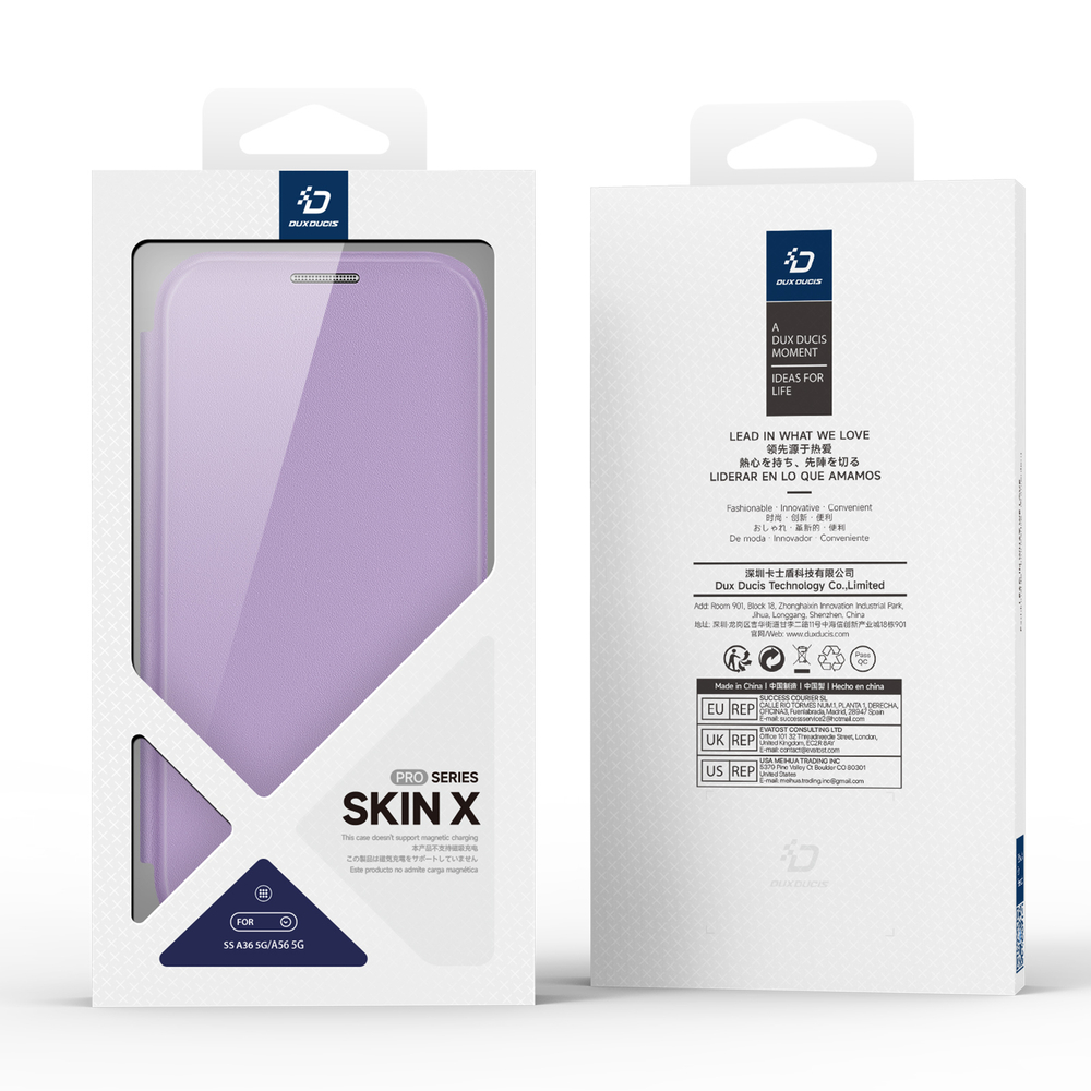 Чехол книжка фиолетового цвета для смартфона Samsung Galaxy A36 5G и A56 5G, серия Skin X Pro Series Case