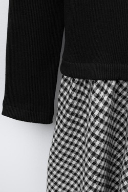 ZARA КОМБИНИРОВАННОЕ ПЛАТЬЕ В РУБЧИК С ЮБКОЙ В КЛЕТКУ, СИНИЙ