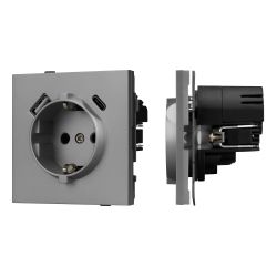 Механизм розетки с USB зарядкой SCT-TENDO-MUAC-PL-GR (230V, 16A) (Arlight, Графитовый) 054088