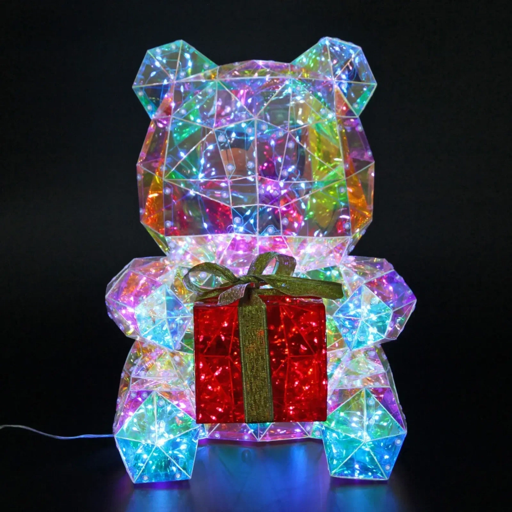 Сувенир светодиодный «Мишка с подарком» 29*29,5*39 см, 300 ламп LED, USB, Белый