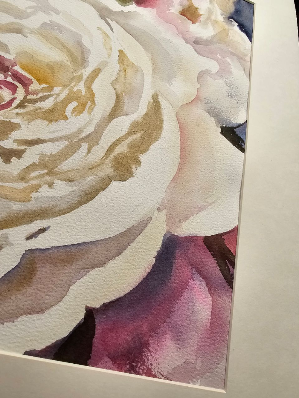 Картина авторская акварельная в паспарту 40х50 см на стену для интерьера "Белый пион"