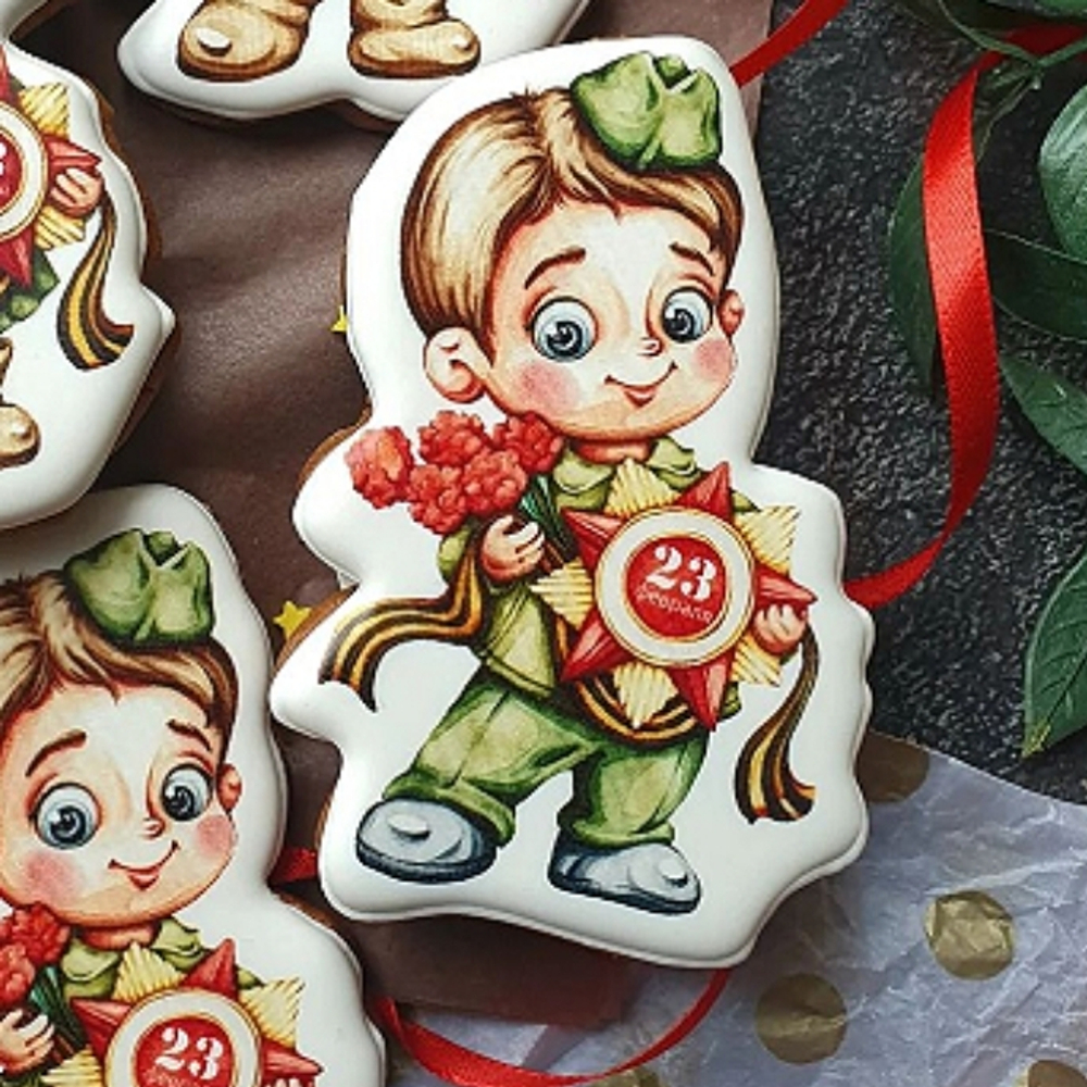 Пряник Мальчик с цветами 23 февраля