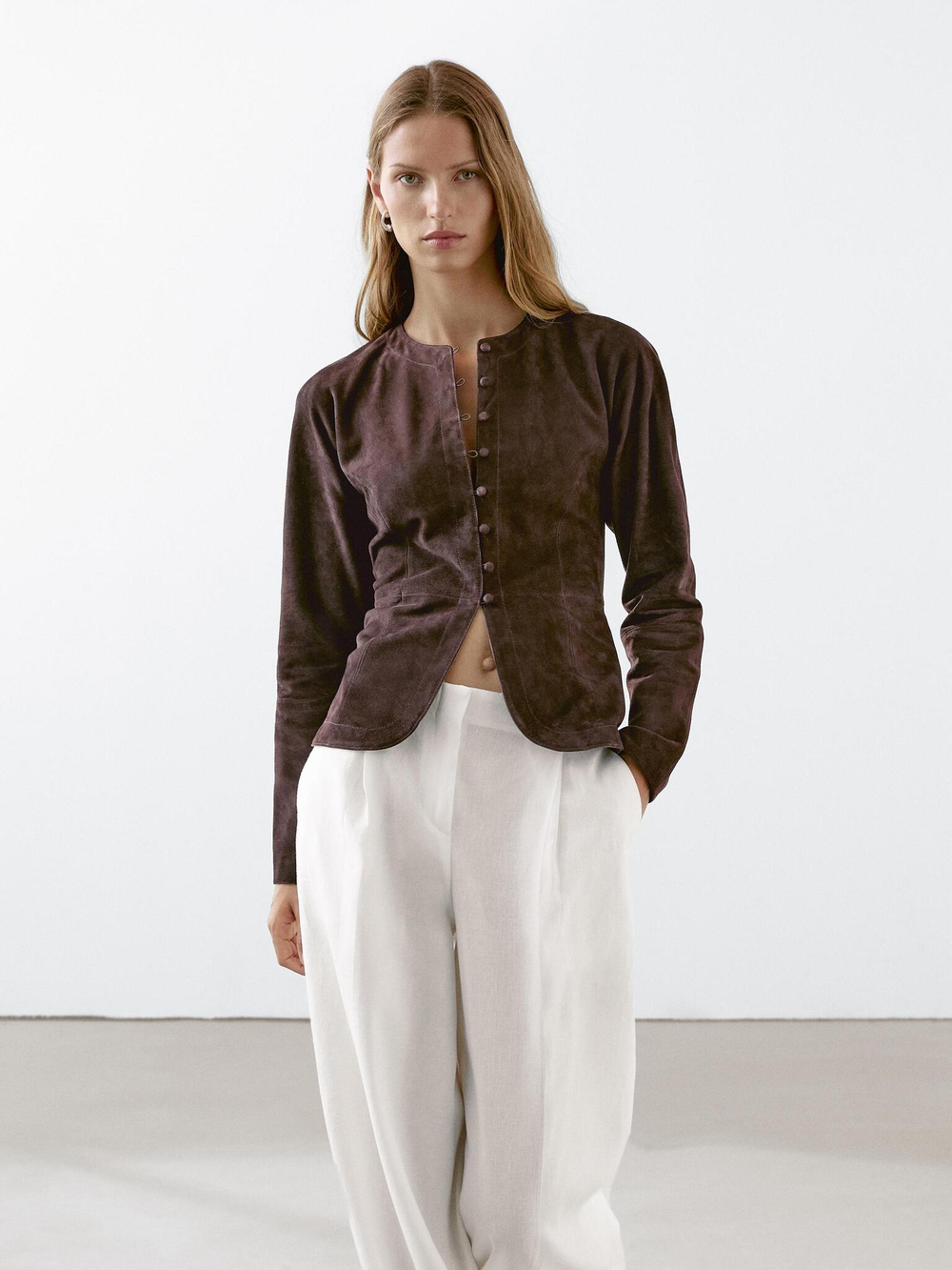 Massimo Dutti Костюмные брюки из 100% льна с защипами, белый