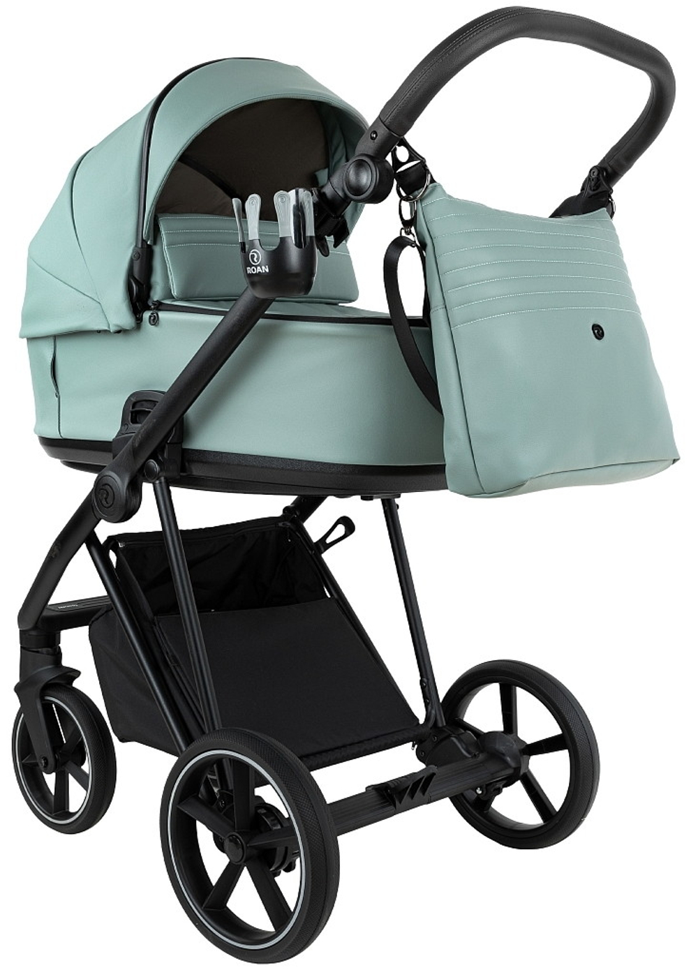 Детская коляска Roan Sol Vintage Leather 2.0 3 в 1 с автокреслом Pituso Baesa Pro Black SL/13/L Misti Mint/Grey/руч. Серый