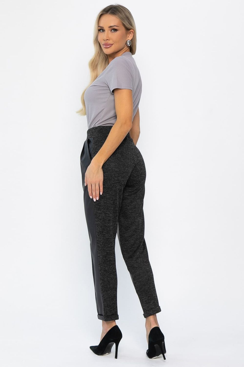 Брюки с кожаной вставкой Дарнель (черные) Б14349-10М LT Collection