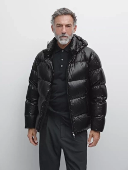 Massimo Dutti Стеганая куртка из сатина с водоотталкивающей пропиткой, черный